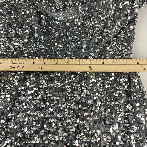 Angel Biba Womens 12 Silver Sequin Long Sleeve Dress NWT Holiday Cocktail Party - Picture 5 of 9